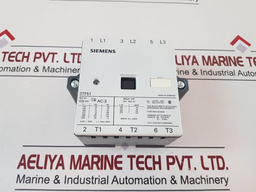 Siemens 3Tf51 Contactor Motor Starter 150A,600V Ac