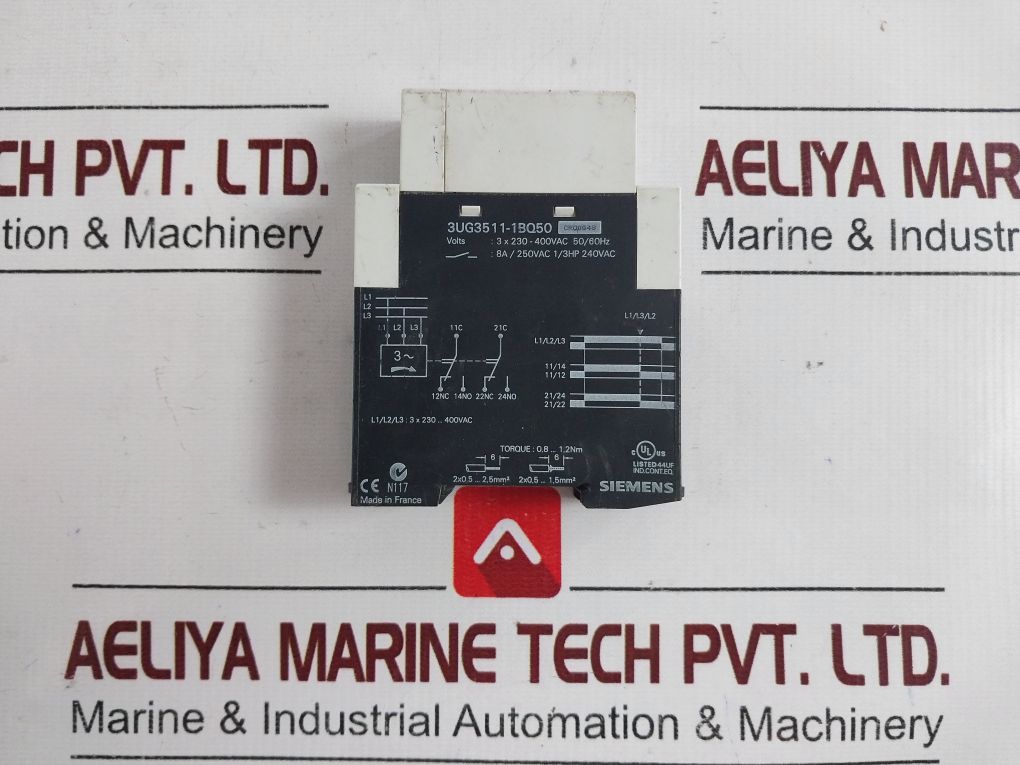 Siemens 3Ug3511-1Bq50 3 Phase Sequence Relay 8A/250Vac 1/3Hp 240Vac