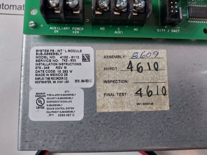 Simplex Power Module Simplex 4100-5113 Rev M System Power Supply Ps-int’l Module – Aeliya Marine