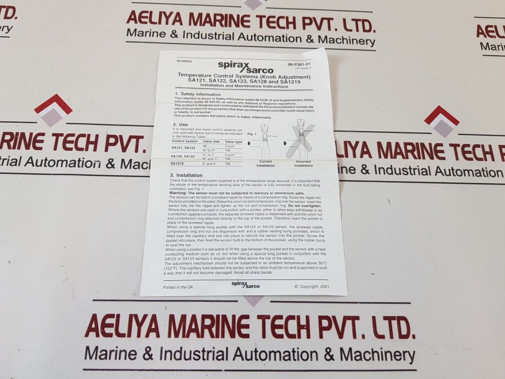 Spirax Sarco Sa121 Sa Temperature Control Systems – Aeliya Marine