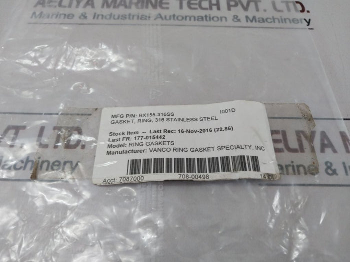 Vanco Bx-155 316 Stainless Steel Gasket Ring 