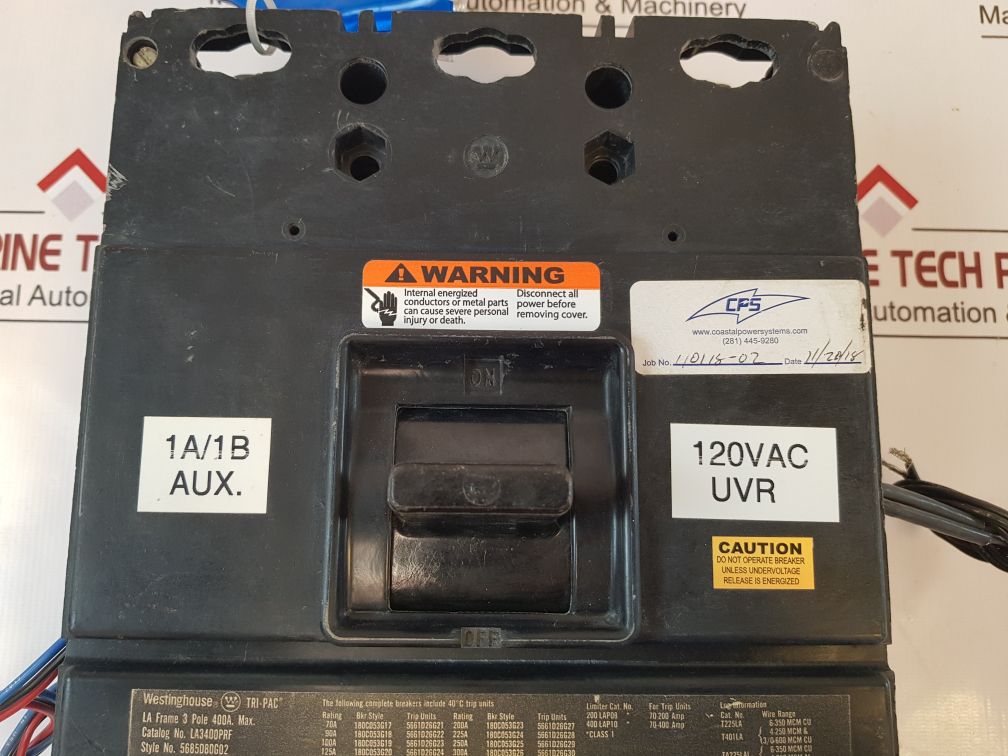 Westinghouse La3400Prf Circuit Breaker 600 Vac 175A 3-pole